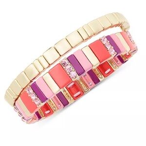 On 34th Gold-Tone 2-Pc. Set Pavé & Multicolor Bar Stretch Bracelets NWT